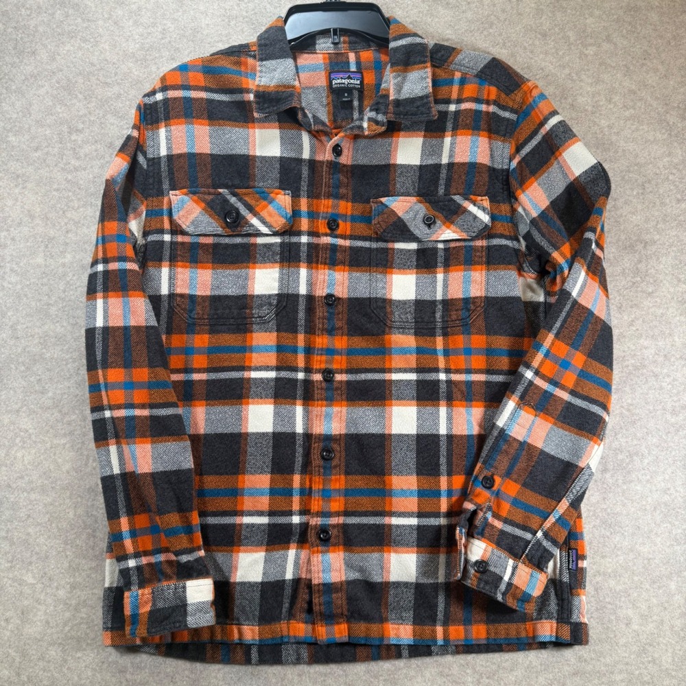 Patagonia Fjord Flannel Shirt Medium Orange Plaid Organic Cotton 53947FA18